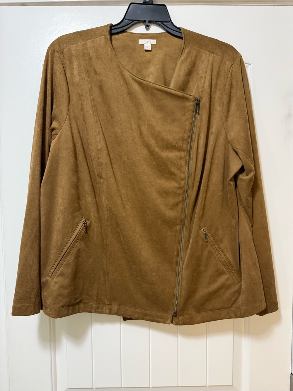 J. Jill Faux Suede Asymmetrical Zip Moto Jacket Brown 2X